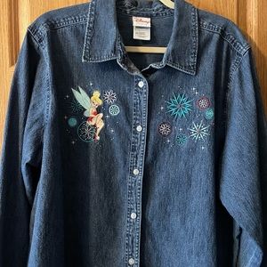 Tinker Bell Embroidered Christmas Denim Button Up Top - 3X - Tinkerbell